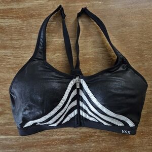 Victoria's Secret VSX Black and Silver Sports Bra Zipper NWOT Athletic Bra 34C